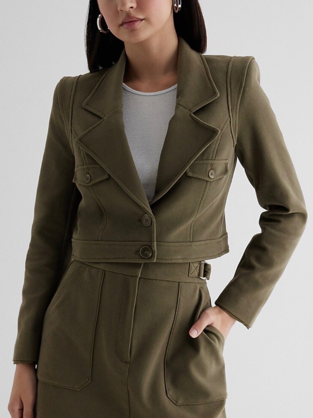 Express Cropped Olive Utility Jacket
